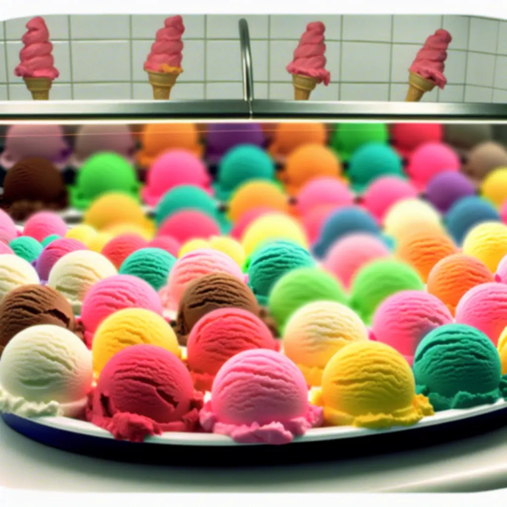 Różne smaki lodów w Papa's Scooperia, ułożone w rząd kolorowych gałek